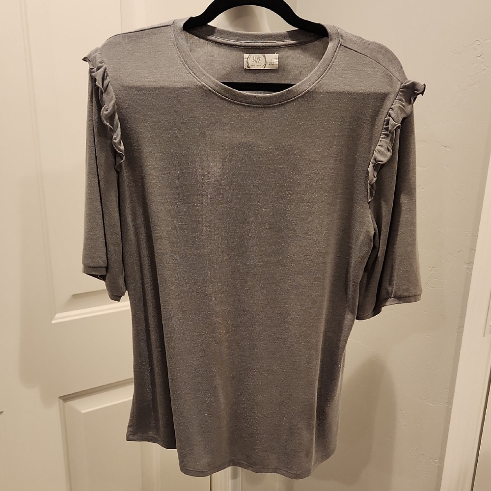 Maurices Gray Ruffle Sleeve Women's Top